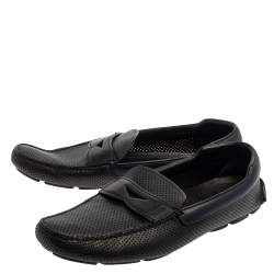 Prada Blue Perforated Leather Slip On Loafers Size 45.5
