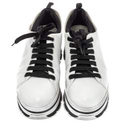 Pre Owned Prada White Leather Linea Rossa Platform Sneakers Size 38.5