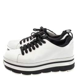Pre Owned Prada White Leather Linea Rossa Platform Sneakers Size 38.5