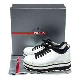 Pre Owned Prada White Leather Linea Rossa Platform Sneakers Size 38.5