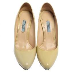 Pre Owned Prada Cream Leather Pointed Toe Platform Pumps Size 38