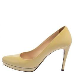 Pre Owned Prada Cream Leather Pointed Toe Platform Pumps Size 38