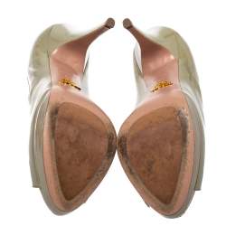 Pre Owned Prada Lime Green Patent Leather Peep Toe Platform Pumps Size 38