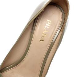 Pre Owned Prada Lime Green Patent Leather Peep Toe Platform Pumps Size 38
