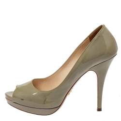 Pre Owned Prada Lime Green Patent Leather Peep Toe Platform Pumps Size 38