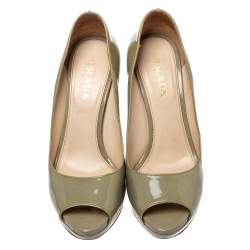 Pre Owned Prada Lime Green Patent Leather Peep Toe Platform Pumps Size 38