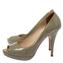 Pre Owned Prada Lime Green Patent Leather Peep Toe Platform Pumps Size 38