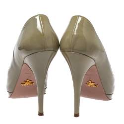Pre Owned Prada Lime Green Patent Leather Peep Toe Platform Pumps Size 38