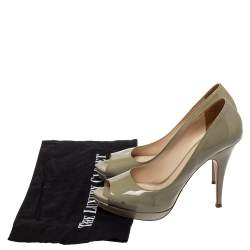 Pre Owned Prada Lime Green Patent Leather Peep Toe Platform Pumps Size 38