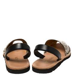 Pre Owned Prada Grey Python and Leather Flat Slingback Sandals Size 39.5