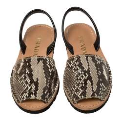 Pre Owned Prada Grey Python and Leather Flat Slingback Sandals Size 39.5