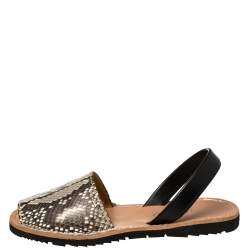 Pre Owned Prada Grey Python and Leather Flat Slingback Sandals Size 39.5