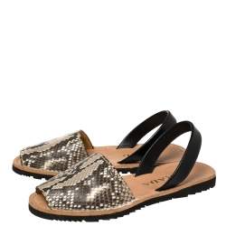 Pre Owned Prada Grey Python and Leather Flat Slingback Sandals Size 39.5