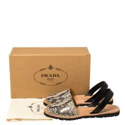 Pre Owned Prada Grey Python and Leather Flat Slingback Sandals Size 39.5