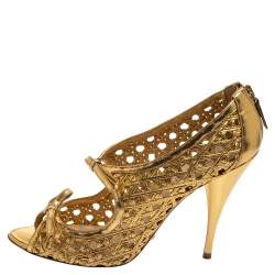 Prada Gold Leather Cut Out Open Toe Booties Size 41