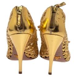 Prada Gold Leather Cut Out Open Toe Booties Size 41