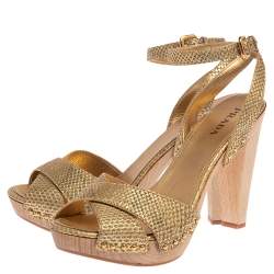 Prada Gold Python Ankle Strap Platform Sandals Size 41