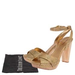 Prada Gold Python Ankle Strap Platform Sandals Size 41