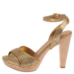 Prada Gold Python Ankle Strap Platform Sandals Size 41