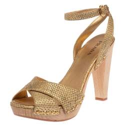 Prada Gold Python Ankle Strap Platform Sandals Size 41