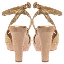 Prada Gold Python Ankle Strap Platform Sandals Size 41
