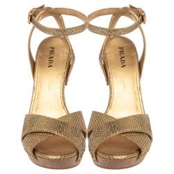 Prada Gold Python Ankle Strap Platform Sandals Size 41