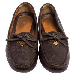 Prada Brown Leather Bow Loafers Size 38