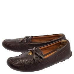 Prada Brown Leather Bow Loafers Size 38