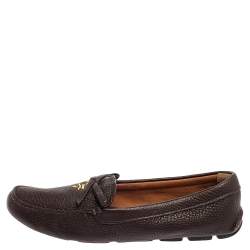 Prada Brown Leather Bow Loafers Size 38