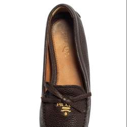 Prada Brown Leather Bow Loafers Size 38