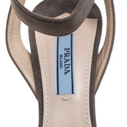 Prada Grey Suede Embellished Ankle Strap Platform Sandals Size 36