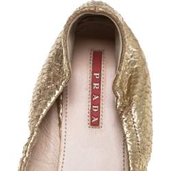 Prada Gold Python Embossed Leather Scrunch Bow Ballet Flats Size 41