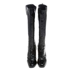 Pre Owned Prada Black Patent Leather Knee Length Boots Size 41