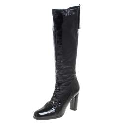 Pre Owned Prada Black Patent Leather Knee Length Boots Size 41