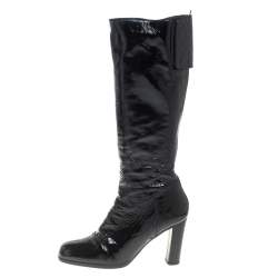 Pre Owned Prada Black Patent Leather Knee Length Boots Size 41