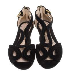 Pre Owned Prada Black Suede Sandals Size 37