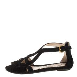 Pre Owned Prada Black Suede Sandals Size 37