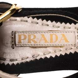 Pre Owned Prada Black Suede Sandals Size 37