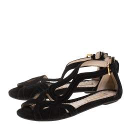 Pre Owned Prada Black Suede Sandals Size 37