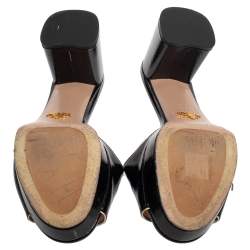 Prada Black Saffiano Patent Leather Block Heel Sandals Size 38