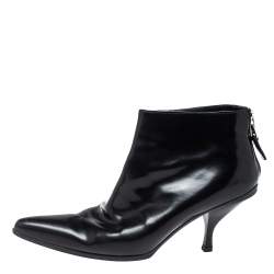 Pre Owned Prada Black Patent Leather Ankle Booties Size 37.5