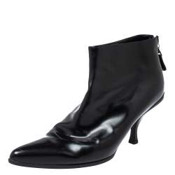Pre Owned Prada Black Patent Leather Ankle Booties Size 37.5