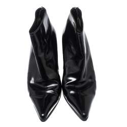 Pre Owned Prada Black Patent Leather Ankle Booties Size 37.5