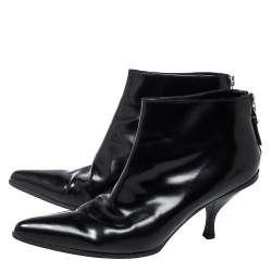 Pre Owned Prada Black Patent Leather Ankle Booties Size 37.5