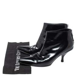 Pre Owned Prada Black Patent Leather Ankle Booties Size 37.5