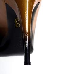 Pre Owned Prada Two Tone Patent Leather Bow Open Toe Pumps Size 37.5