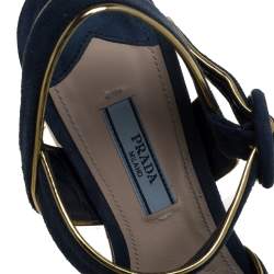 Pre Owned Prada Blue/Gold Suede And Leather Platform Sandals Size 36.5