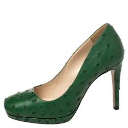 مملوكة مسبقًا Prada Green Ostrich Leather Round Toe Pumps Size 36
