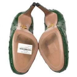 مملوكة مسبقًا Prada Green Ostrich Leather Round Toe Pumps Size 36