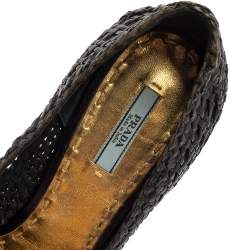 Pre Owned Prada Black Woven Leather Madras Platform Pumps Size 40